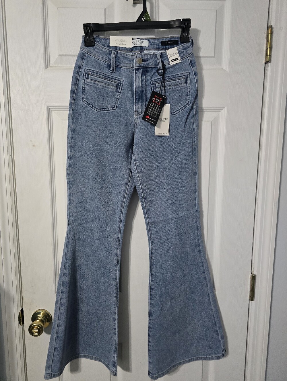 Judy Blue High Rise Medium Wash Flare Jeans with Front Patch Pockets